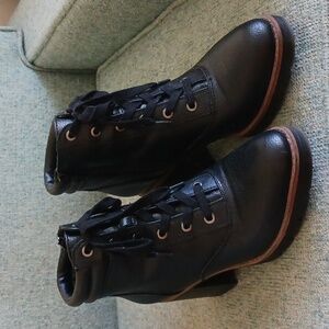 Naturalizer ankle boot shoes zipper high heel lace up combat moto black 8M